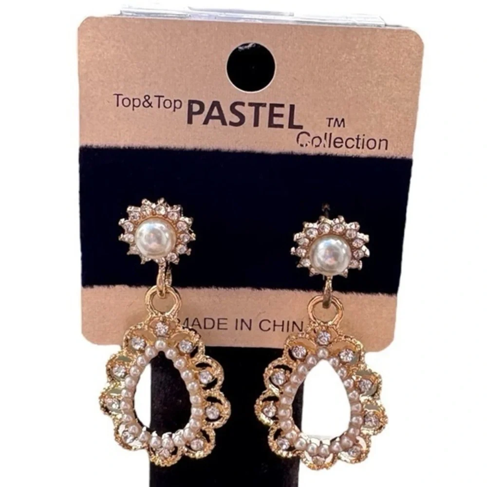 3/$25 Pastel Collection Gold & Pearl Crystal Dangle Earrings